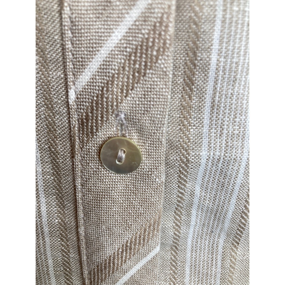 Susan Graver Womens Beige Striped Shirt Sz LP Button Up Neutral Coastal Basics - Picture 8 of 11